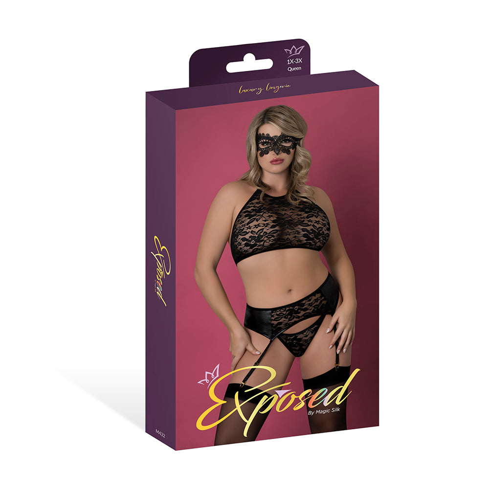 MS Sinful Bra Garter Panty & Mask Blk Q